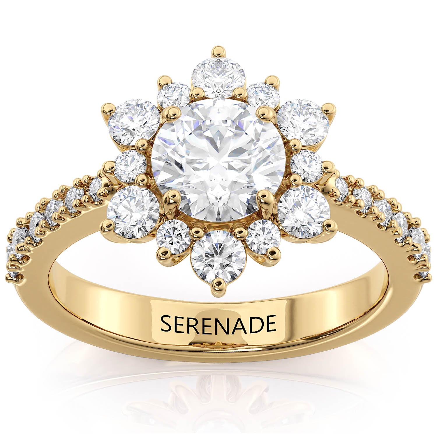 Classic Diamond Cluster Engagement Ring with Round Center – Moissanite or Lab-Grown Diamond in Gold or Platinum - Snowflake