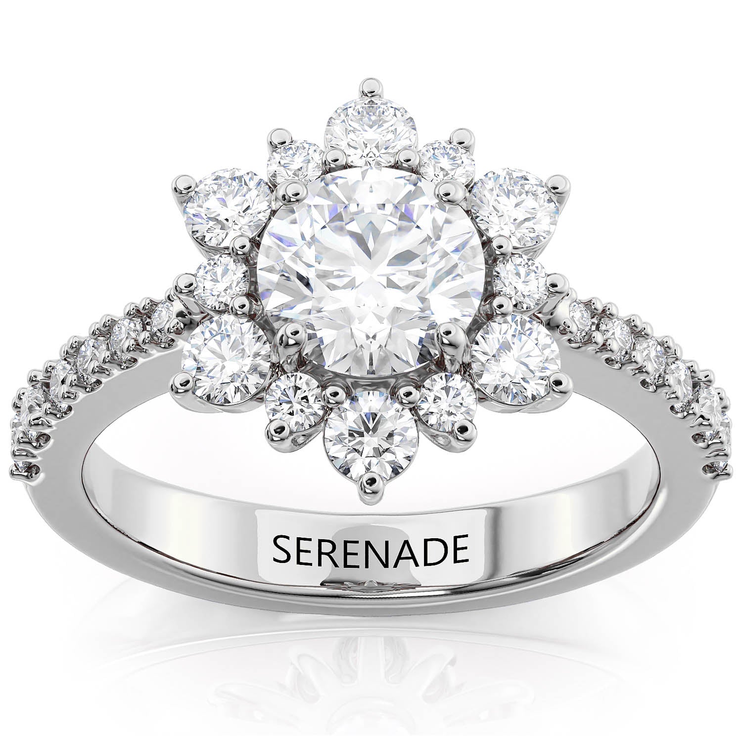 Classic Diamond Cluster Engagement Ring with Round Center – Moissanite or Lab-Grown Diamond in Gold or Platinum - Snowflake