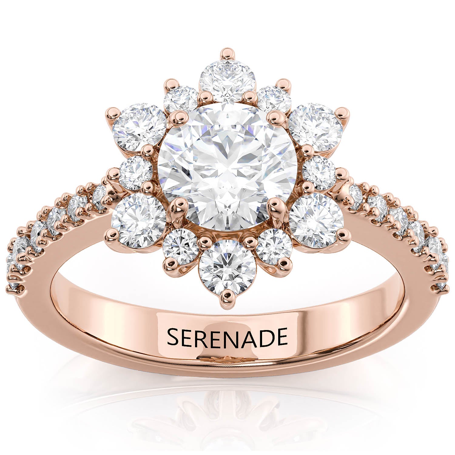 Classic Diamond Cluster Engagement Ring with Round Center – Moissanite or Lab-Grown Diamond in Gold or Platinum - Snowflake