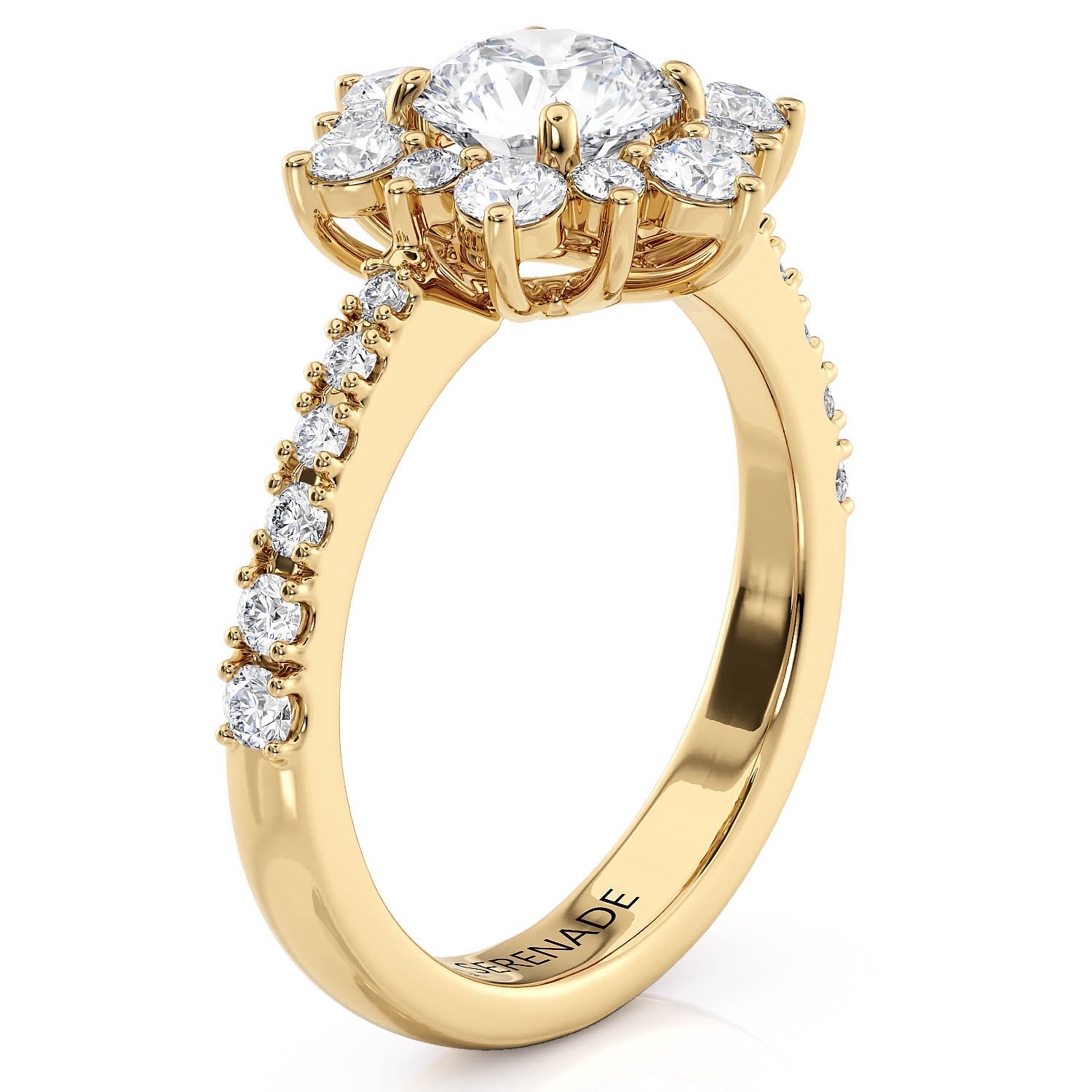 Classic Diamond Cluster Engagement Ring with Round Center – Moissanite or Lab-Grown Diamond in Gold or Platinum - Snowflake