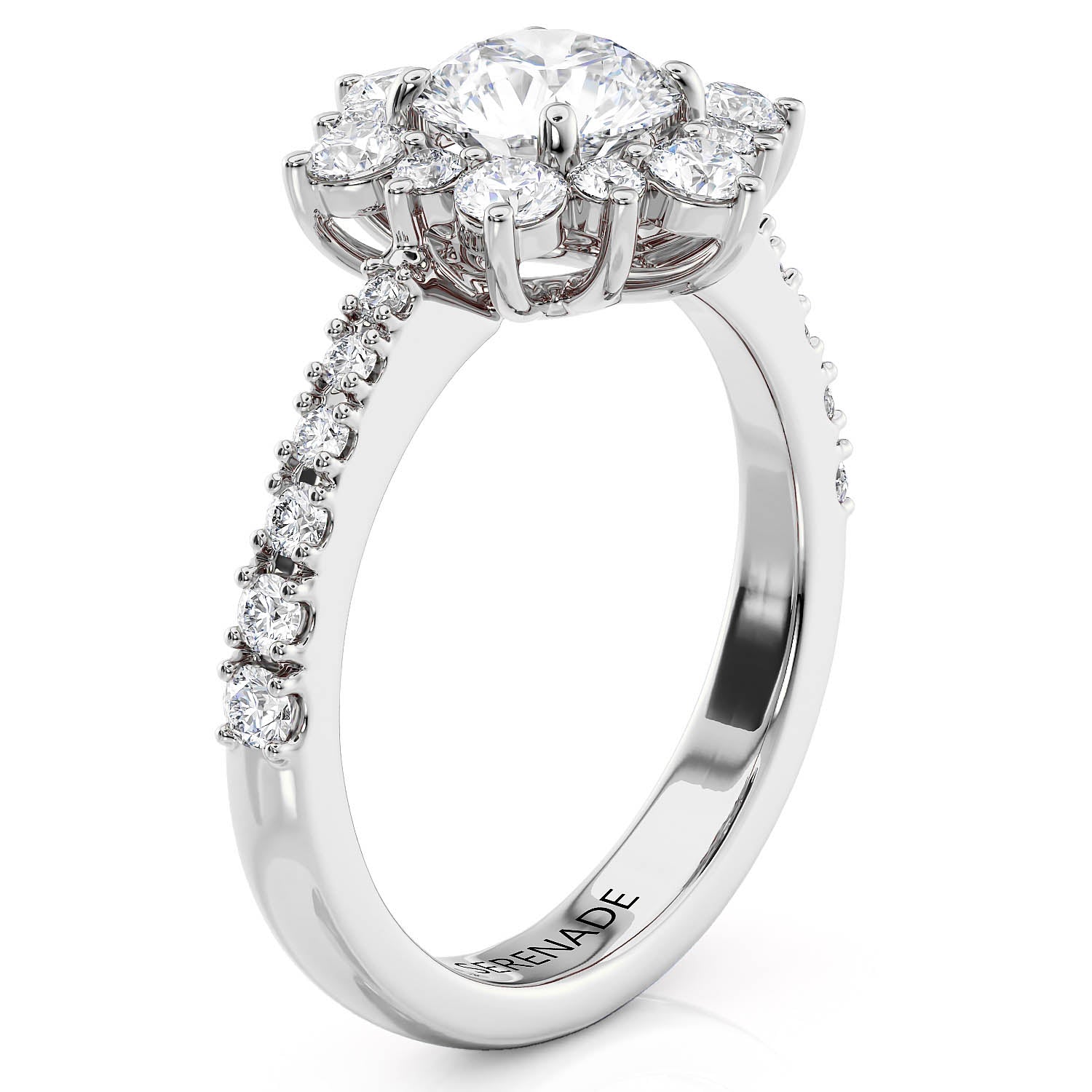 Classic Diamond Cluster Engagement Ring with Round Center – Moissanite or Lab-Grown Diamond in Gold or Platinum - Snowflake