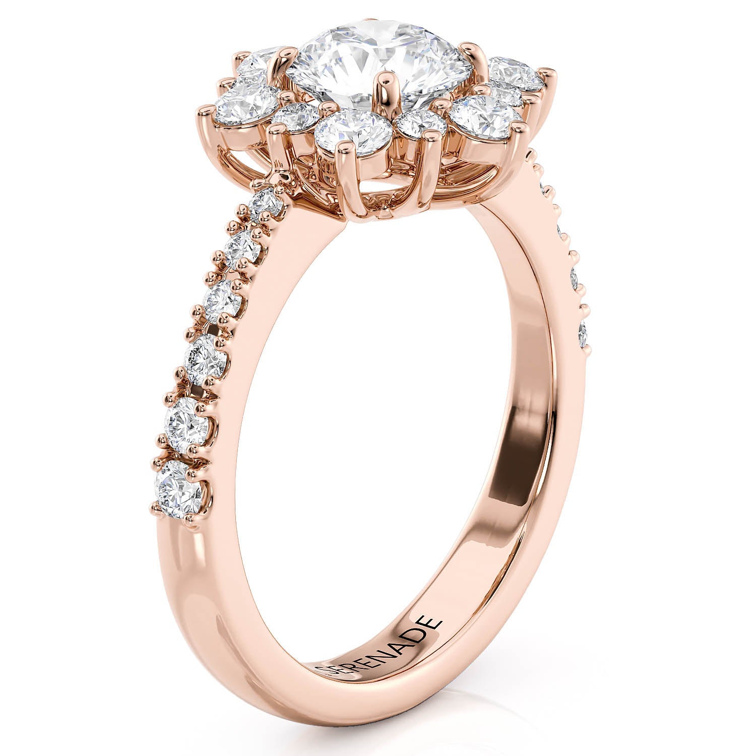 Classic Diamond Cluster Engagement Ring with Round Center – Moissanite or Lab-Grown Diamond in Gold or Platinum - Snowflake