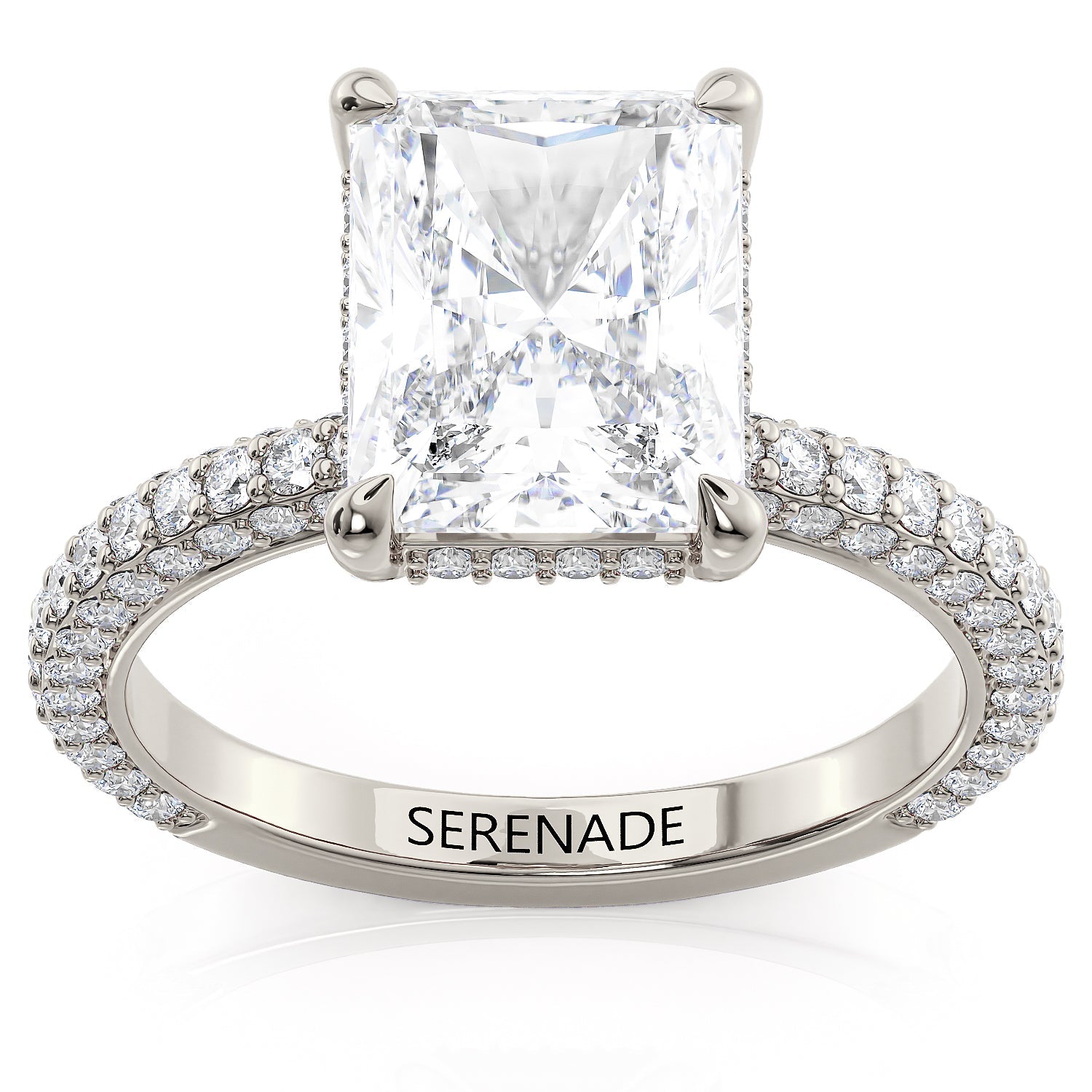 Diamonds All Over Radiant Cut Hidden Halo Engagement Ring - Triple Row Radiant 2.5 carat