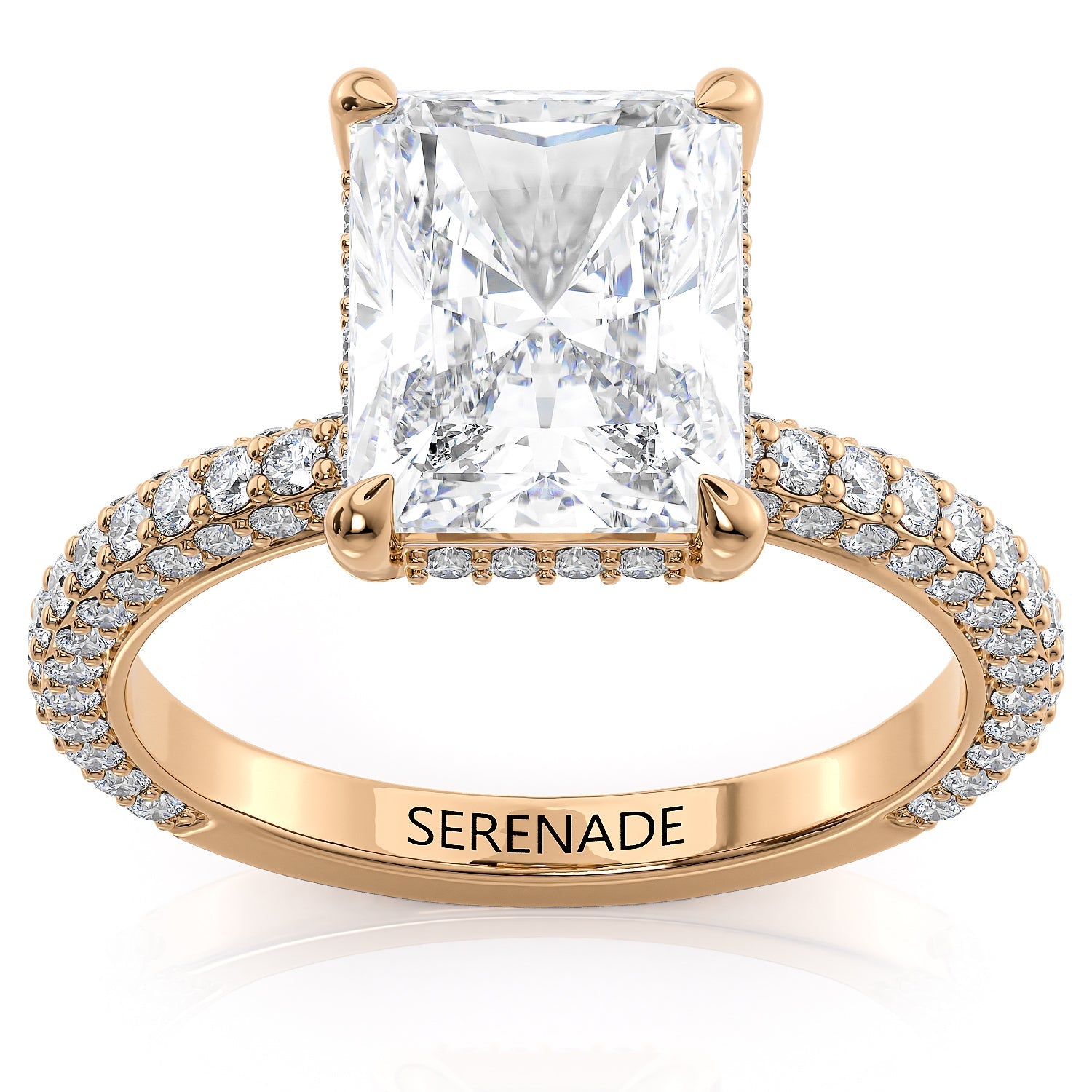 Diamonds All Over Radiant Cut Hidden Halo Engagement Ring - Triple Row Radiant 2.5 carat