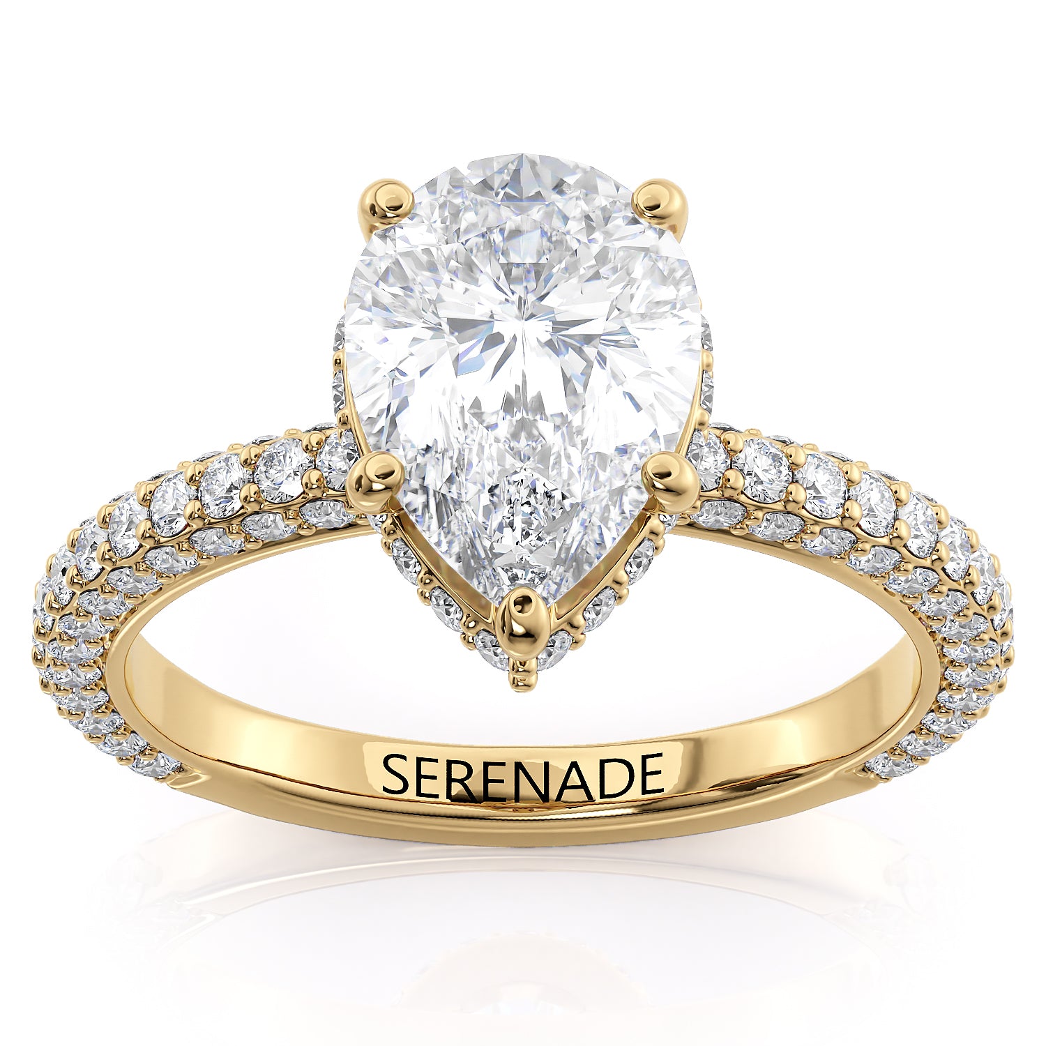 Row Hidden Halo Pear Engagement Ring Pearly