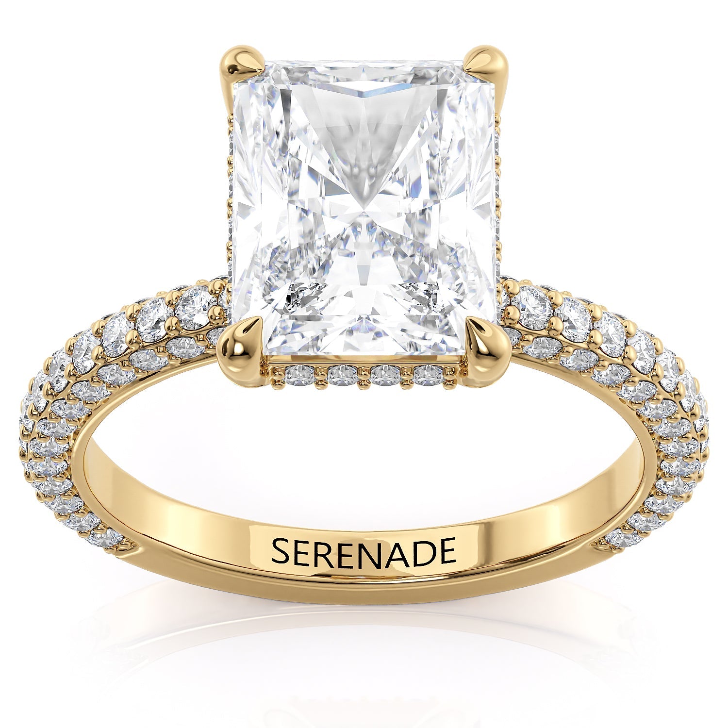 Diamonds All Over Radiant Cut Hidden Halo Engagement Ring - Triple Row Radiant 2.5 carat