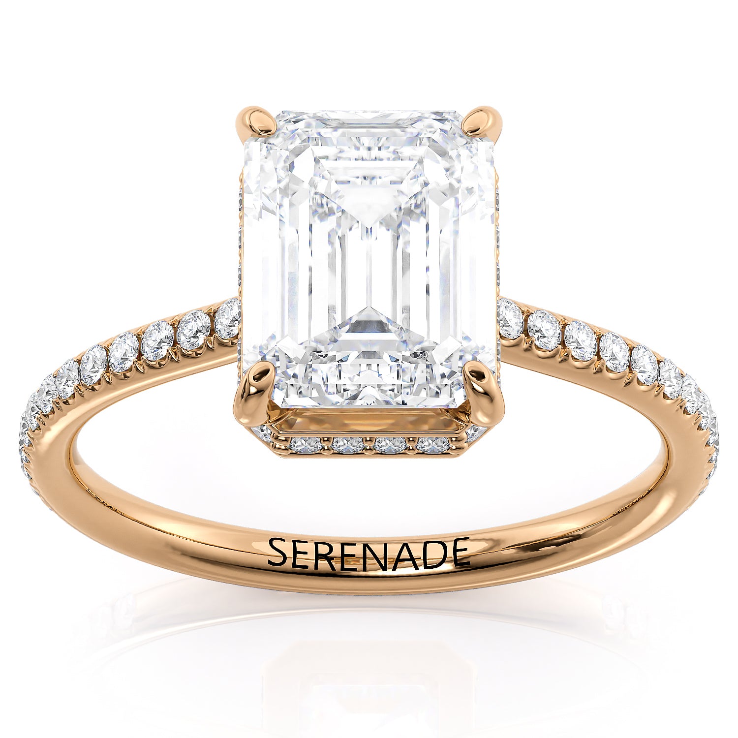 Emerald Cut Engagement Ring Hidden Halo Diamond Setting - Penelope
