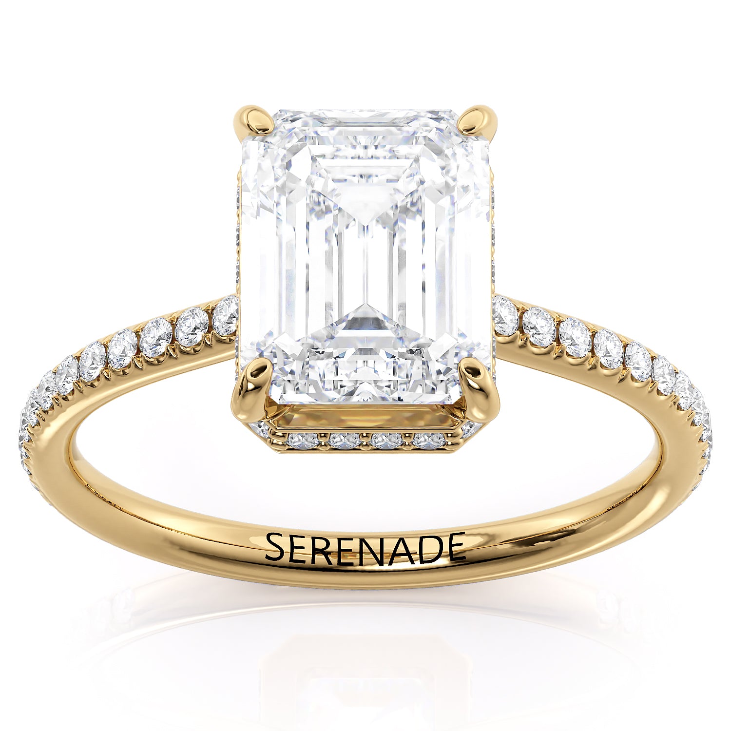 Emerald Cut Engagement Ring Hidden Halo Diamond Setting - Penelope