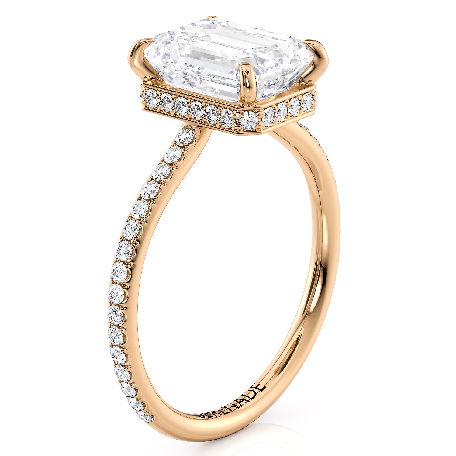 Emerald Cut Engagement Ring Hidden Halo Diamond Setting - Penelope
