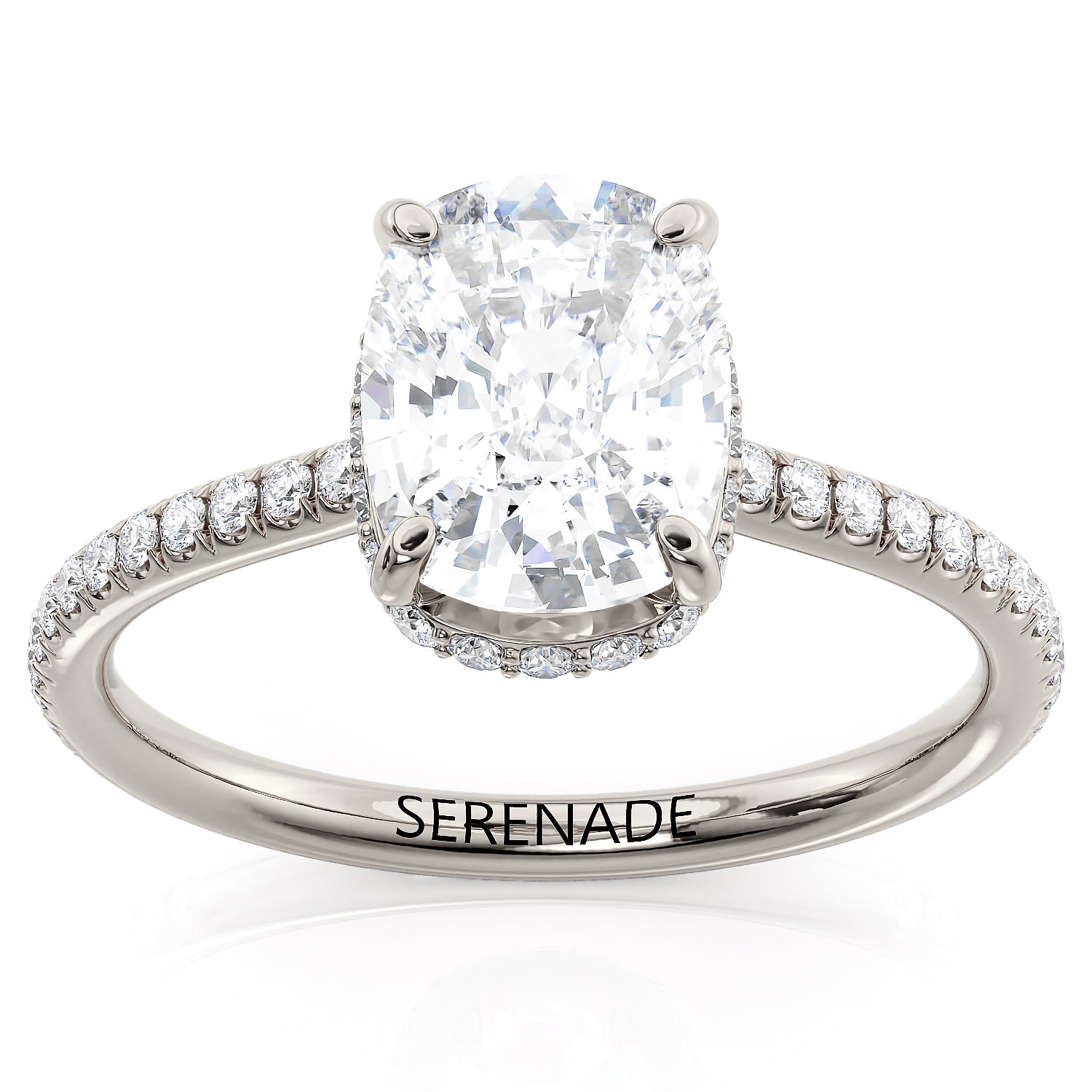 Hidden Halo Engagement Ring Elongated Cushion Diamond Setting - Merida