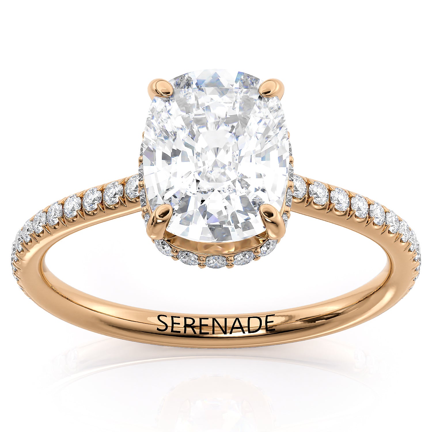 Hidden Halo Engagement Ring Elongated Cushion Diamond Setting - Merida