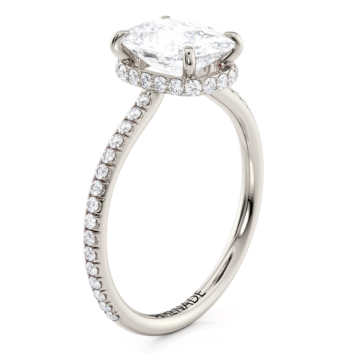 Hidden Halo Engagement Ring Elongated Cushion Diamond Setting - Merida