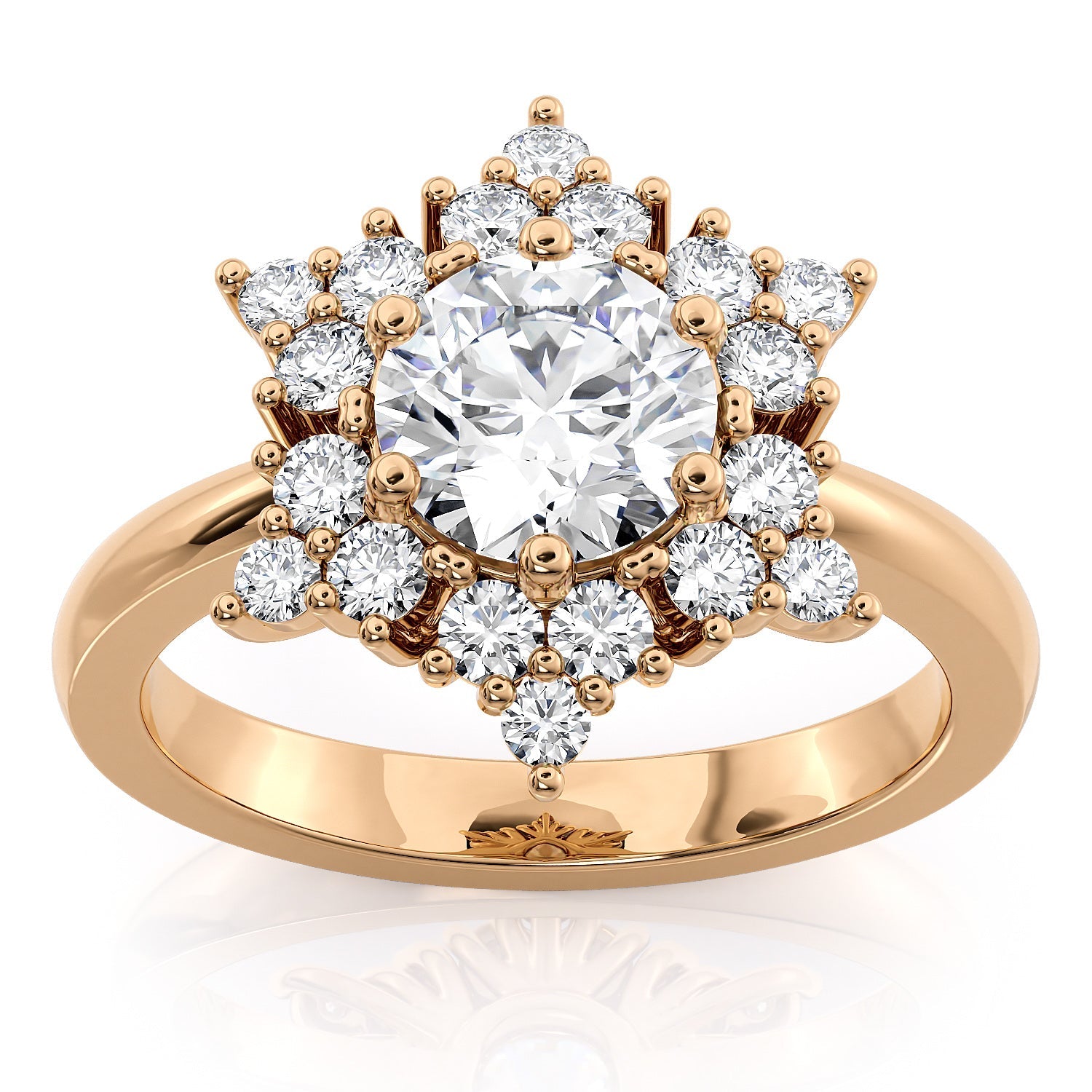 Classic Round Center Engagement Ring with Diamond Halo Cluster – Moissanite or Lab-Grown Diamond in Gold or Platinum- Snowflake III