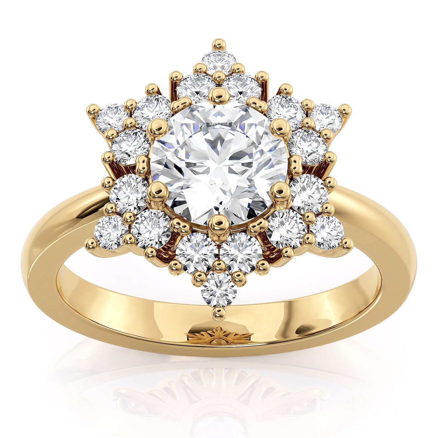 Classic Round Center Engagement Ring with Diamond Halo Cluster – Moissanite or Lab-Grown Diamond in Gold or Platinum- Snowflake III