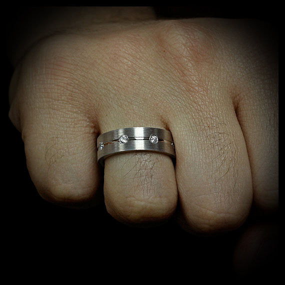 Men's Diamond Wedding Band - Walk the Line - Moissanite Rings