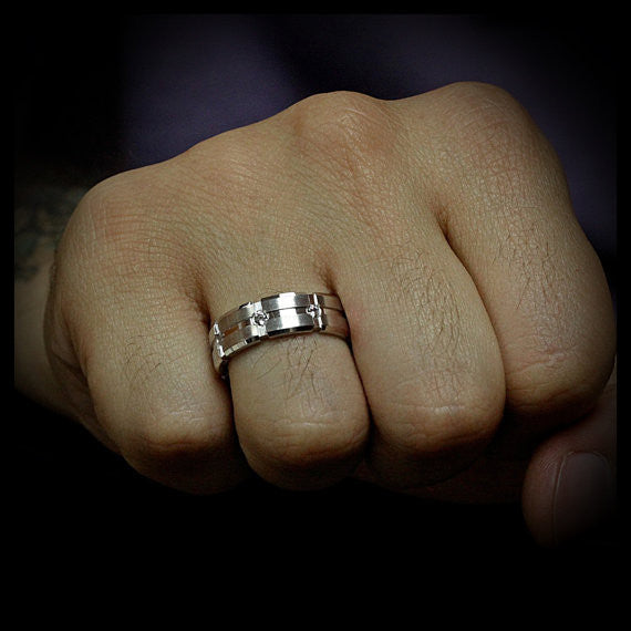 Men's Diamond Wedding Band - Off the Grid - Moissanite Rings