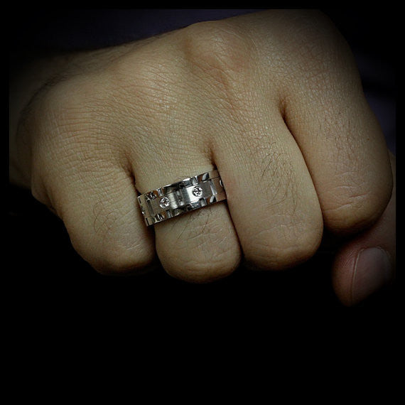 Men's Diamond Wedding Band - Link Up - Moissanite Rings