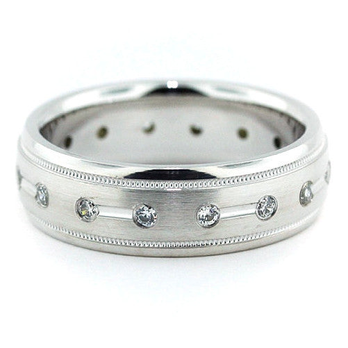Millgrain Edge Men's Diamond Wedding Band - Magnetic - Moissanite Rings