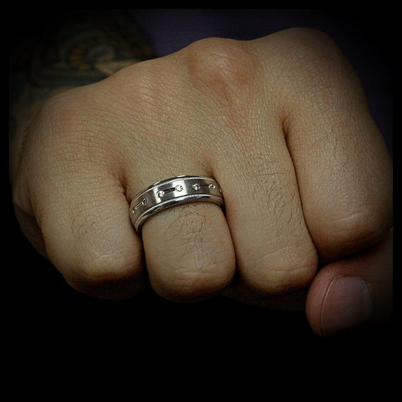 Millgrain Edge Men's Diamond Wedding Band - Magnetic - Moissanite Rings