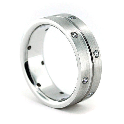 Men's Diamond Wedding Band - Double Diamond - Moissanite Rings