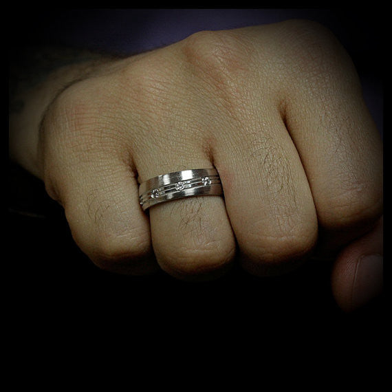 Men's Diamond Wedding Band - The Ride - Moissanite Rings