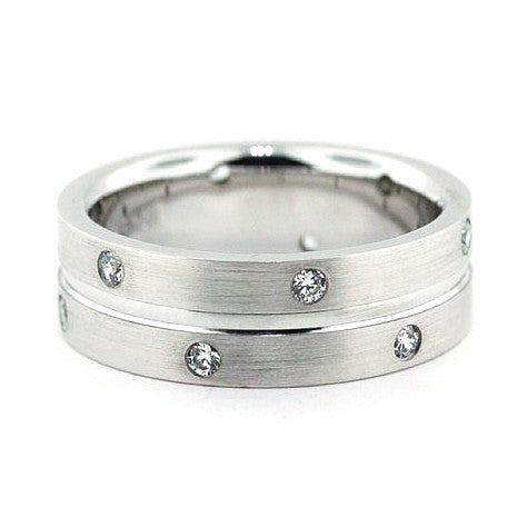 Men's Diamond Wedding Band - Double Diamond - Moissanite Rings