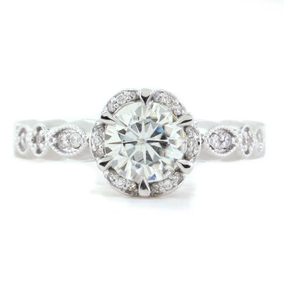 Vintage Style Floral Moissanite Engagement Ring - Blooming Bliss - Moissanite Rings