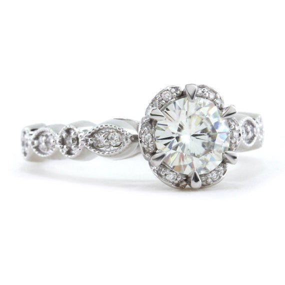 Vintage Style Floral Moissanite Engagement Ring - Blooming Bliss - Moissanite Rings
