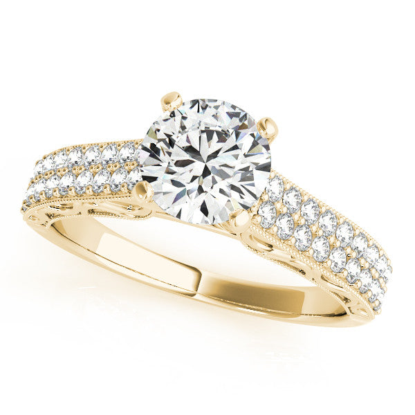 Double Diamond Band Moissanite Engagement Ring and Matching Diamond Wedding Band - Delilah - Moissanite Rings
