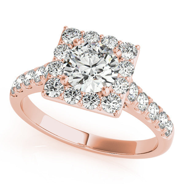 Square Shape Diamond Halo Wedding Set 7.5mm Round Moissanite Center - Lina - Moissanite Rings