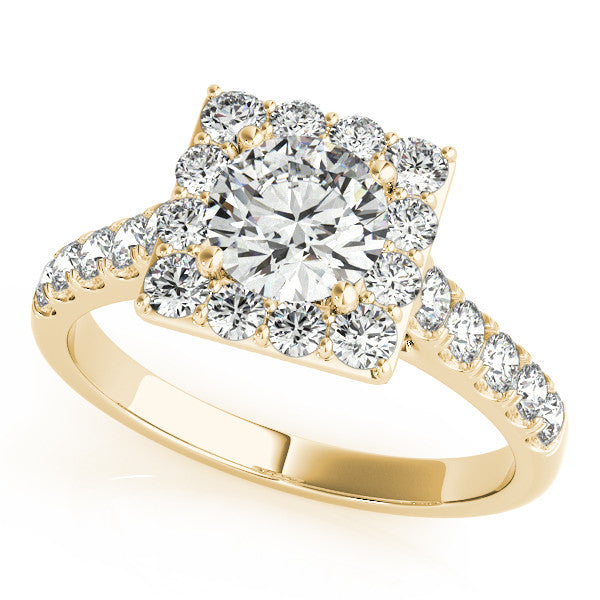 Square Shape Diamond Halo Wedding Set 7.5mm Round Moissanite Center - Lina - Moissanite Rings