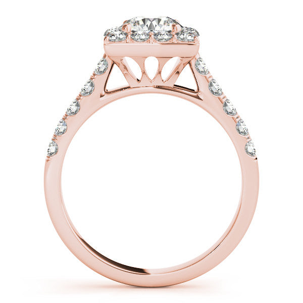 Square Shape Diamond Halo Wedding Set 7.5mm Round Moissanite Center - Lina - Moissanite Rings