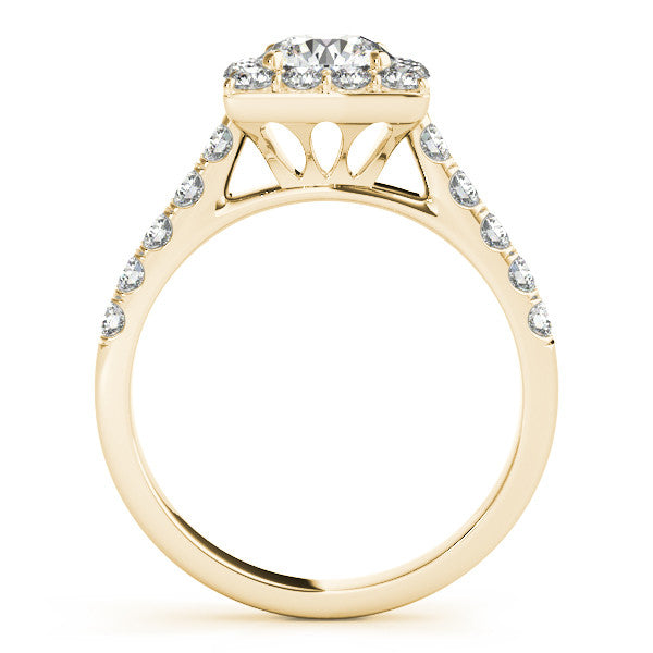 Square Shape Diamond Halo Wedding Set 7.5mm Round Moissanite Center - Lina - Moissanite Rings