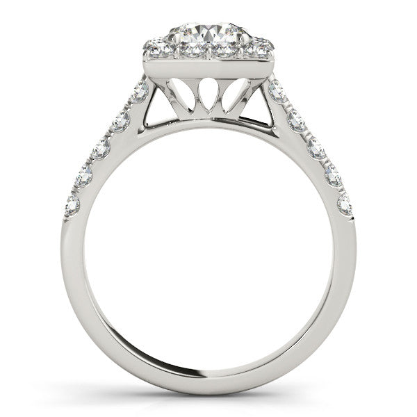 Square Shape Diamond Halo Wedding Set 7.5mm Round Moissanite Center - Lina - Moissanite Rings