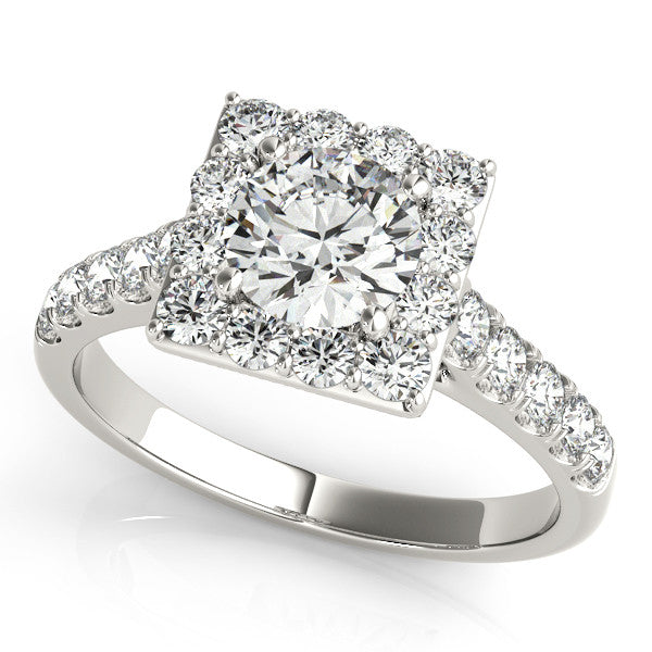 Square Shape Diamond Halo Wedding Set 7.5mm Round Moissanite Center - Lina - Moissanite Rings