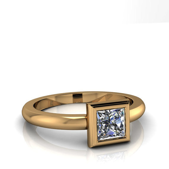 Princess Cut Moissanite Solitaire Engagement Ring - Priscilla - Moissanite Rings
