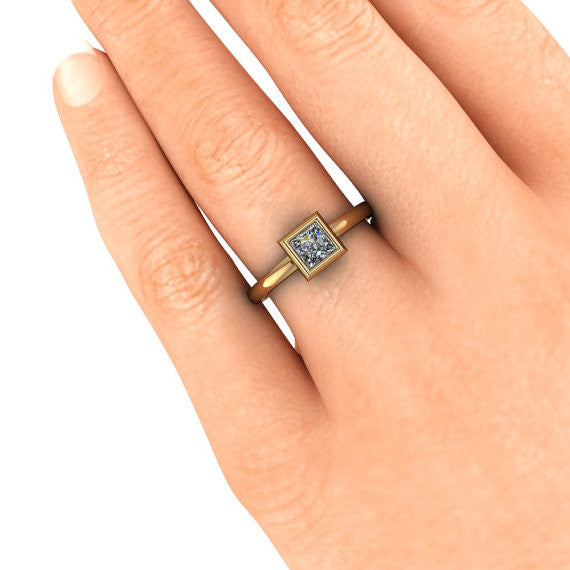Princess Cut Moissanite Solitaire Engagement Ring - Priscilla - Moissanite Rings