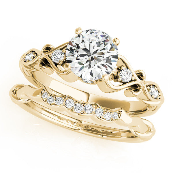Vintage Design Wedding Set Diamond Setting Moissanite Center - Celine Set - Moissanite Rings