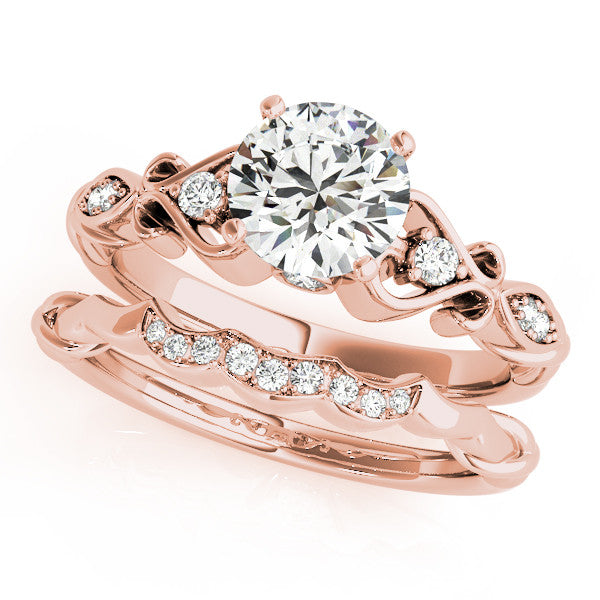 Vintage Design Wedding Set Diamond Setting  Moissanite Center - Celine Set - Moissanite Rings