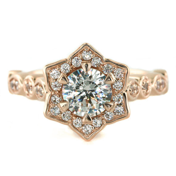 Floral Halo Moissanite Engagement Ring - Sabrina - Moissanite Rings