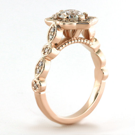 Floral Halo Moissanite Engagement Ring - Sabrina - Moissanite Rings