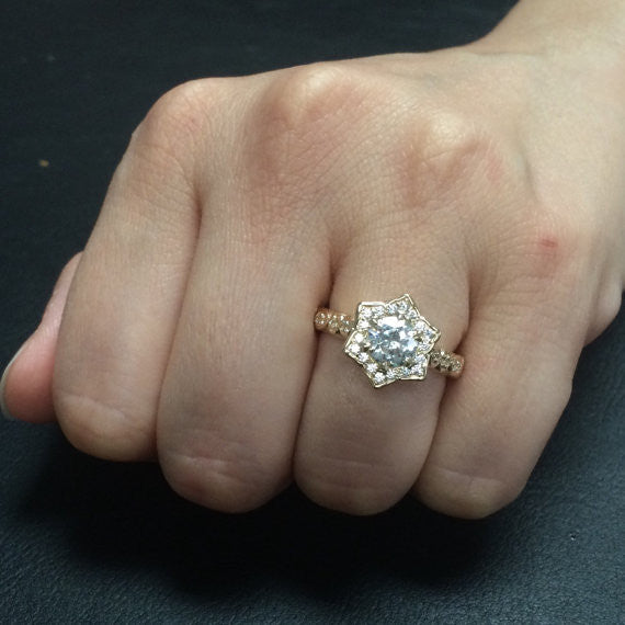 Floral Halo Moissanite Engagement Ring - Sabrina - Moissanite Rings