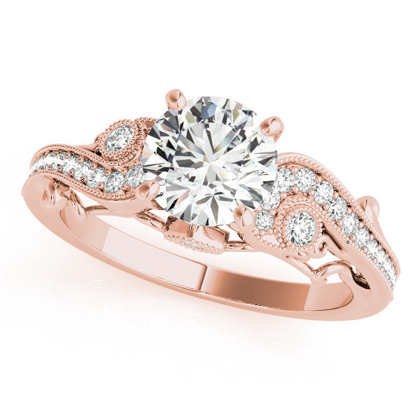 Vintage Style Diamond Setting Moissanite Center Engagement Ring - Seeds of Love - Moissanite Rings