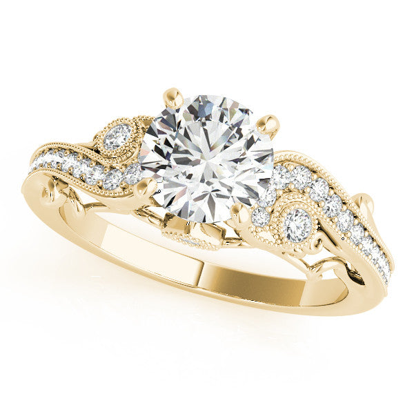 Vintage Style Diamond Setting Moissanite Center Engagement Ring - Seeds of Love - Moissanite Rings