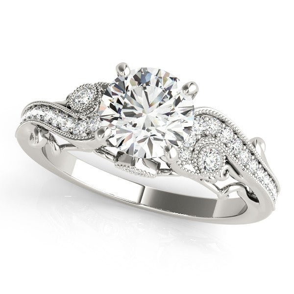 Vintage Style Diamond Setting Moissanite Center Engagement Ring - Seeds of Love - Moissanite Rings