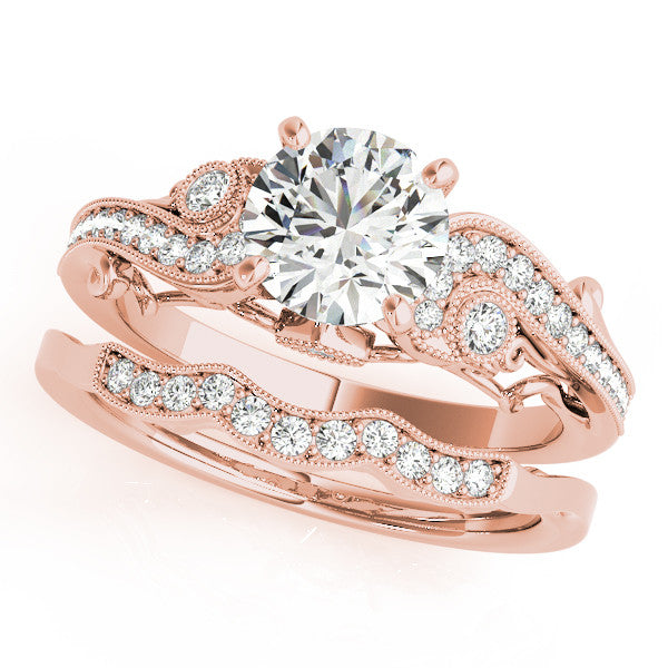 Vintage Style Diamond Setting Moissanite Center Engagement Ring - Seeds of Love - Moissanite Rings