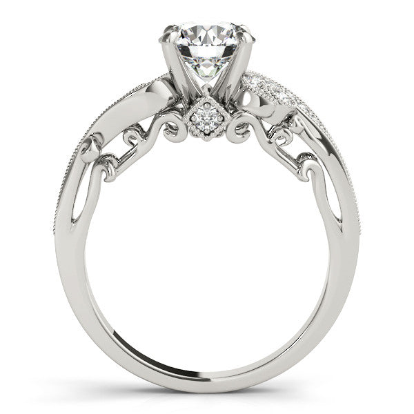 Vintage Style Diamond Setting Moissanite Center Engagement Ring - Seeds of Love - Moissanite Rings