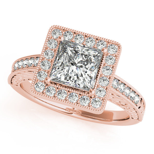 Princess Cut Diamond Halo Moissanite Center Engagement Ring - Fiona - Moissanite Rings