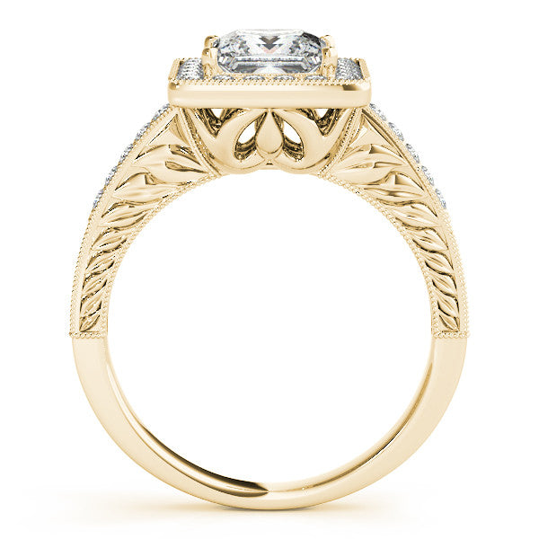 Princess Cut Diamond Halo Moissanite Center Engagement Ring - Fiona - Moissanite Rings
