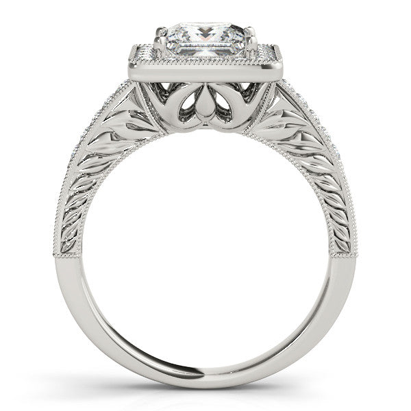 Princess Cut Diamond Halo Moissanite Center Engagement Ring - Fiona - Moissanite Rings